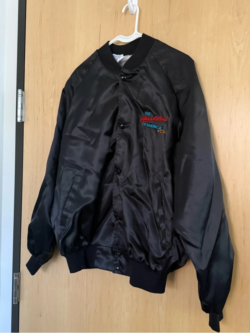 Vintage - WestArk Satin Chevrolet Embroidered Bomber Jacket - Black XL